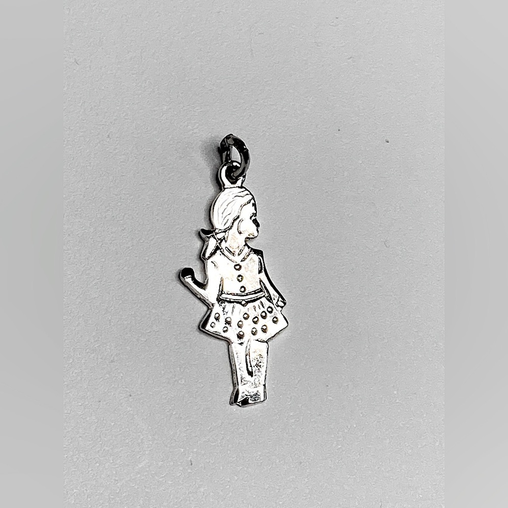 Vtg Sterling Silver Waving Girl in Polka Dot Skirt Charm | 1.1” L